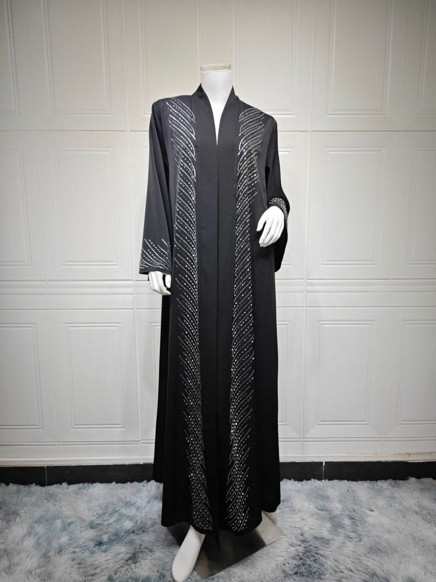 Stylish And Elegant Black Robe With Rhinestone Embellishments - Eshtree