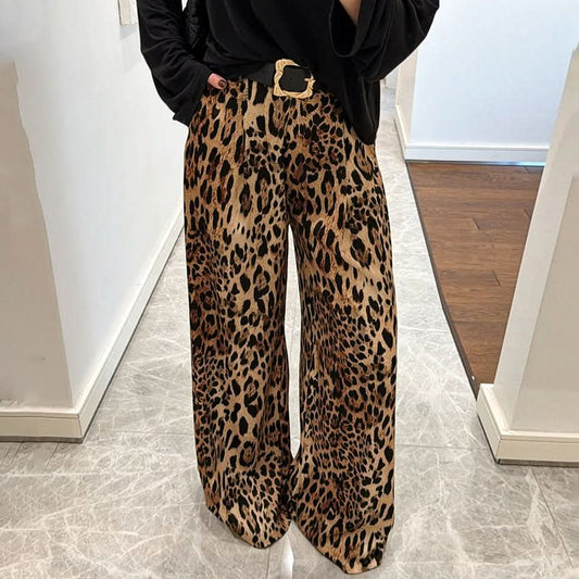 Stylish Casual And Chic Leopard - print Womens Retro Straight - leg Loose Pants - Eshtree