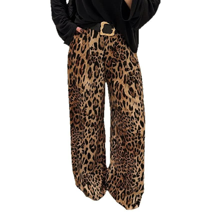 Stylish Casual And Chic Leopard - print Womens Retro Straight - leg Loose Pants - Eshtree