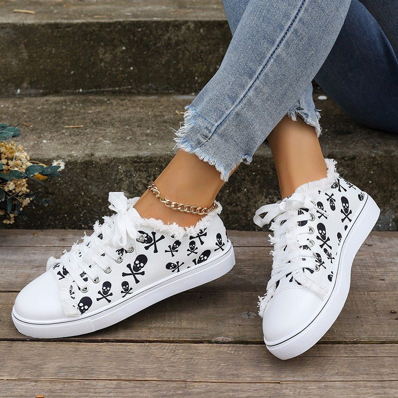 Stylish Graffiti Hip - hop Casual White Sneakers With Front Laces - Eshtree