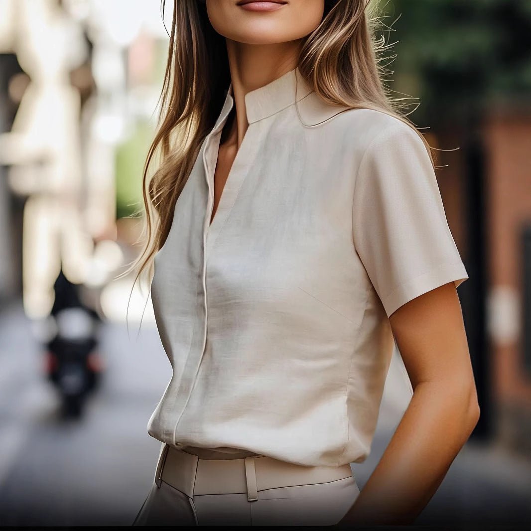 Stylish New Short - sleeve Loose - fitting Shirt With A Small Stand - up Collarversatile And Easy To Pair - Eshtree