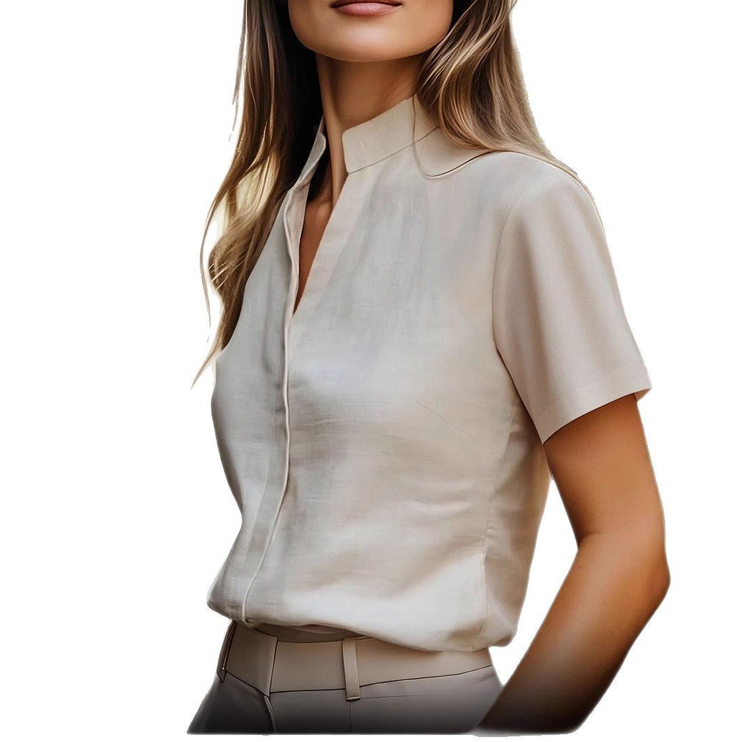 Stylish New Short - sleeve Loose - fitting Shirt With A Small Stand - up Collarversatile And Easy To Pair - Eshtree