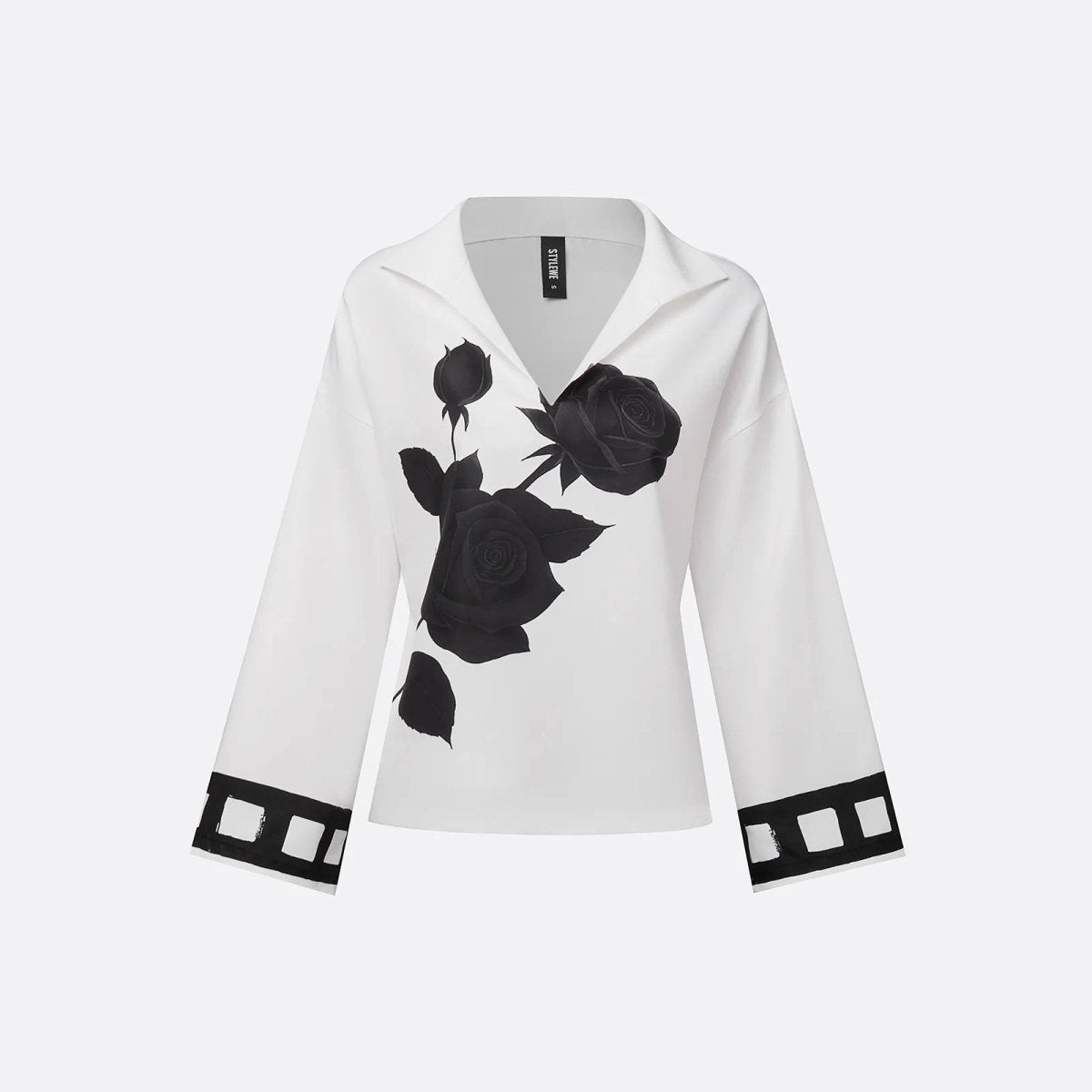 Stylish Relaxed - fit Womens T-shirt With A Stand - up Collar Long Sleeves And A Floral Print - Eshtree