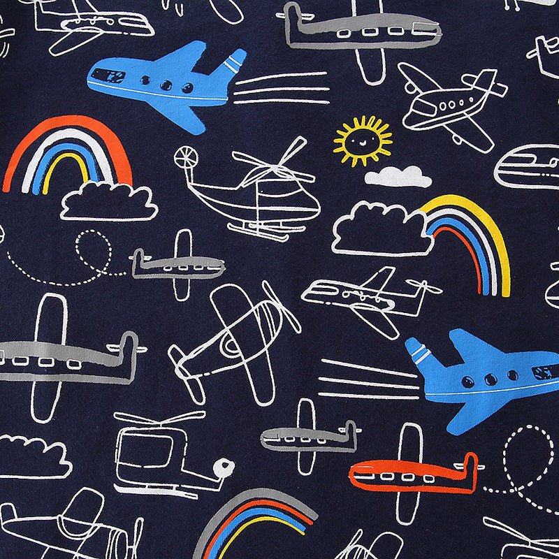 Summer Boys Round Neck Print Children's T-shirt Knitted Cotton Cartoon Top T - Eshtree