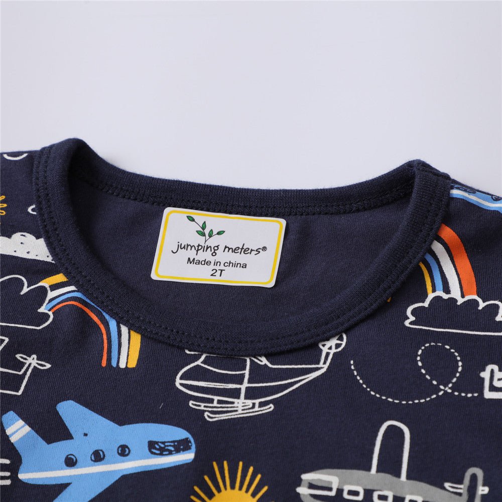 Summer Boys Round Neck Print Children's T-shirt Knitted Cotton Cartoon Top T - Eshtree
