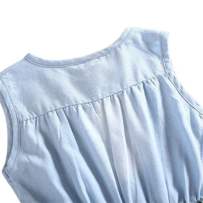 Summer Children Sleeveless Girl Denim Floral Dresses - Eshtree