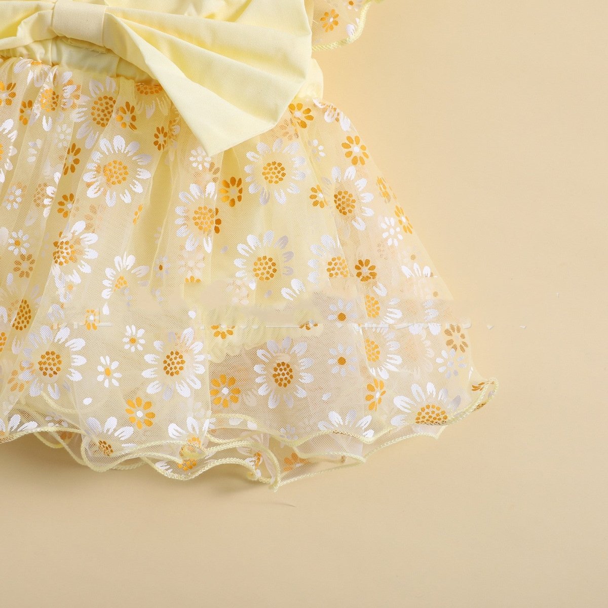 Summer Girl Simple Mesh Flounced Sleeve Floral Dress - Eshtree