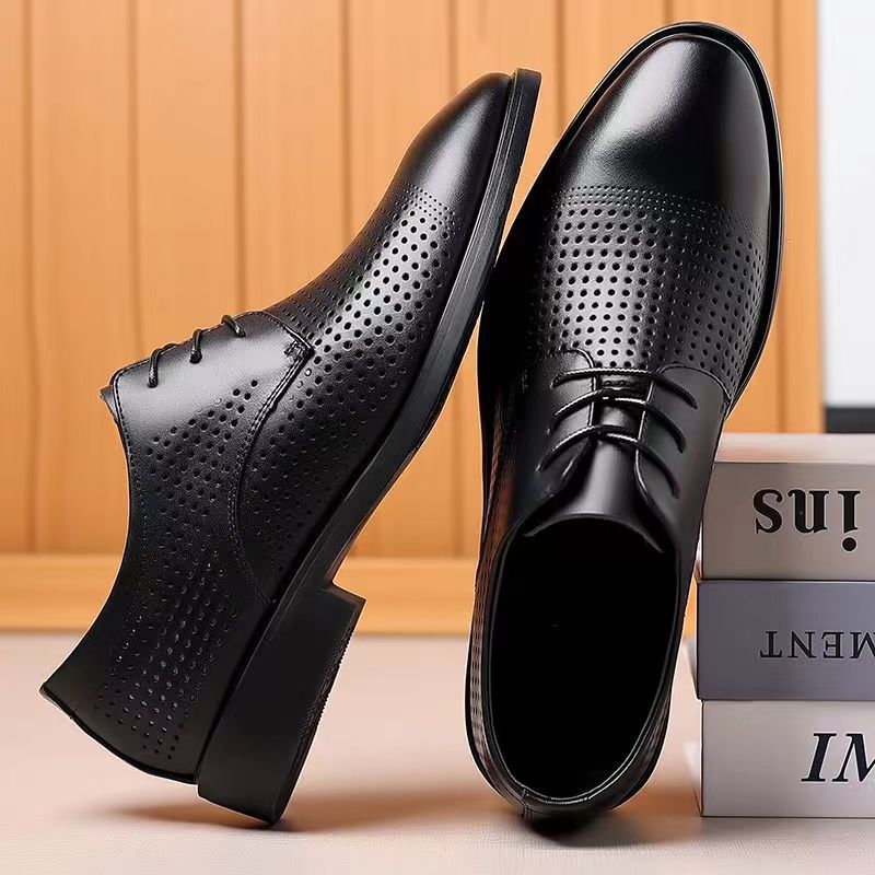 Summer Hollow Plastic British Casual Business Wear Leather Shoes Height Increasing Insole - Eshtree