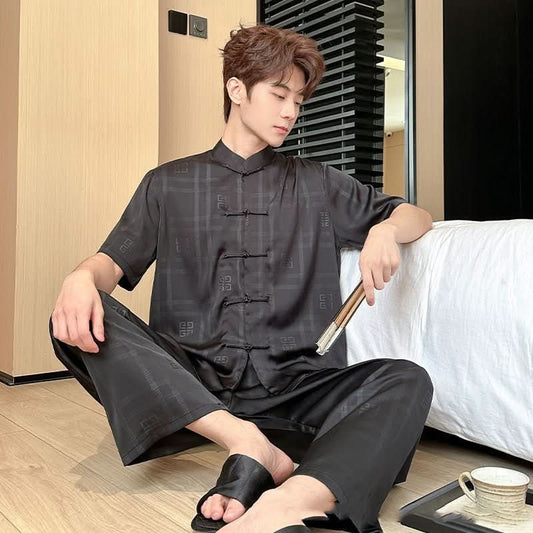 Summer Men's Pajamas Ice Silk Trousers Short Sleeve Suit - Eshtree