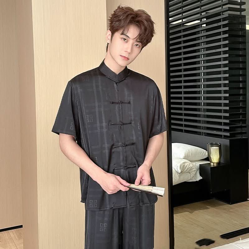 Summer Men's Pajamas Ice Silk Trousers Short Sleeve Suit - Eshtree
