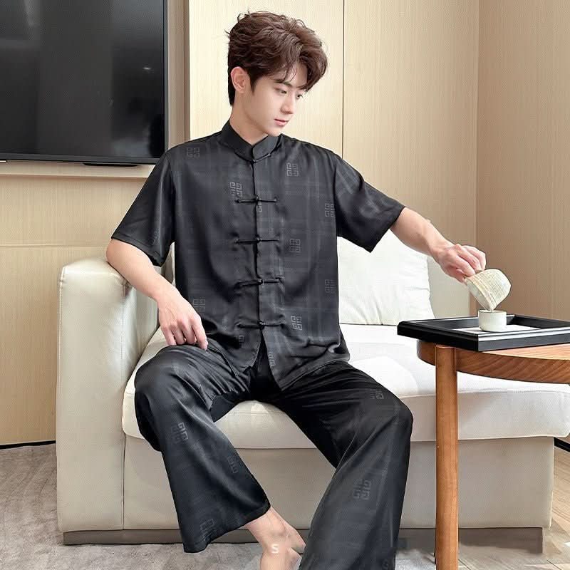 Summer Men's Pajamas Ice Silk Trousers Short Sleeve Suit - Eshtree
