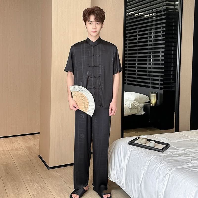 Summer Men's Pajamas Ice Silk Trousers Short Sleeve Suit - Eshtree
