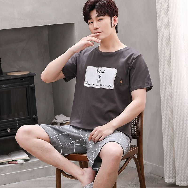 Summer New Cotton Pajamas Men's Short - sleeved Pajamas Homewear Suit - Eshtree