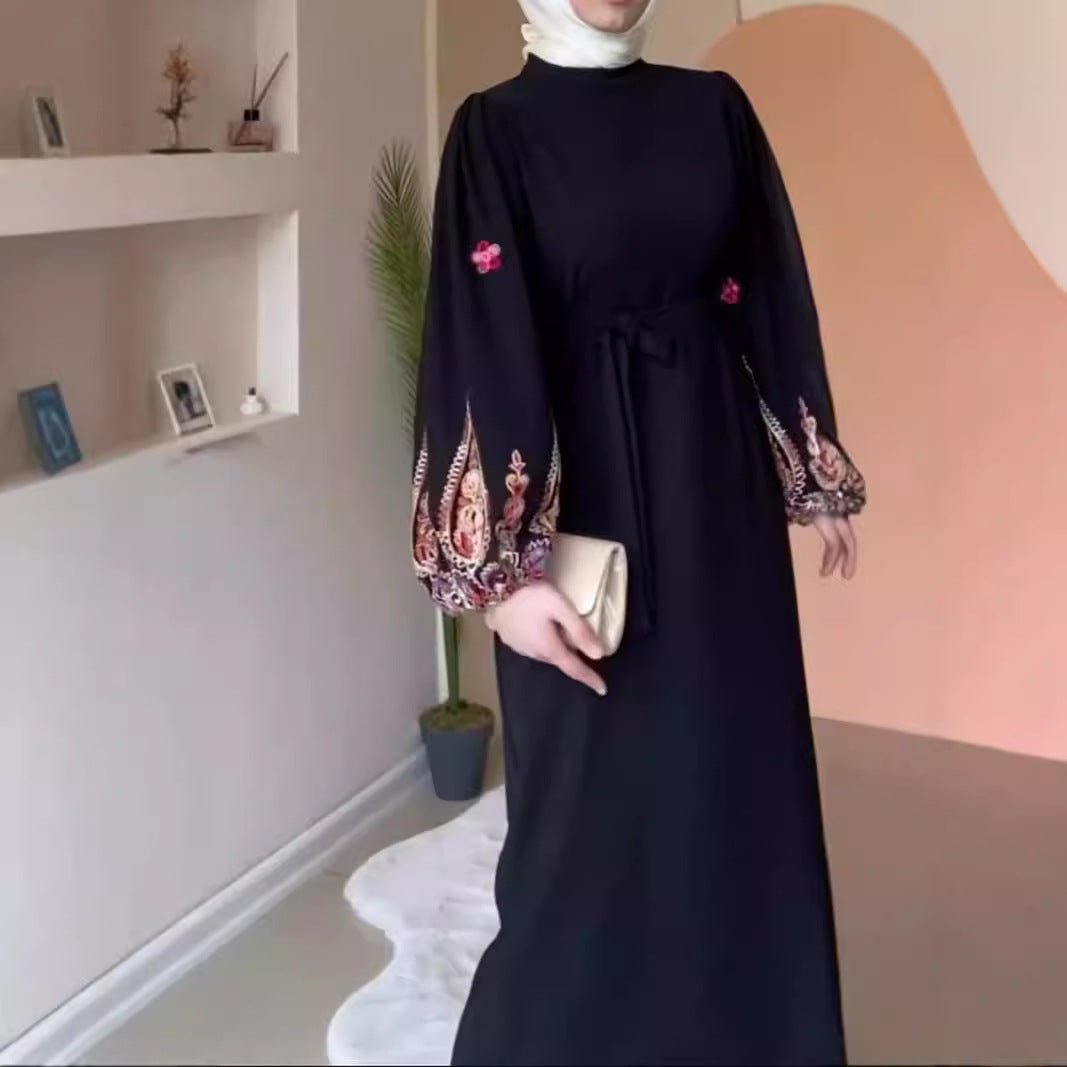 Temperament Printed Loose Long Muslim Gown Dress - Eshtree