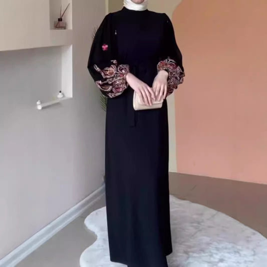 Temperament Printed Loose Long Muslim Gown Dress - Eshtree