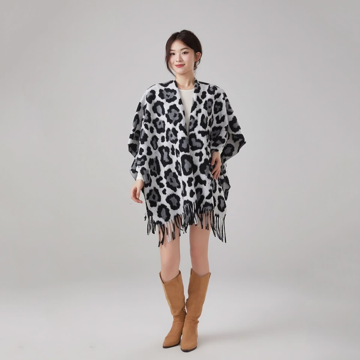Thick Warm Vintage Leopard Print Tassel Shawl - Eshtree