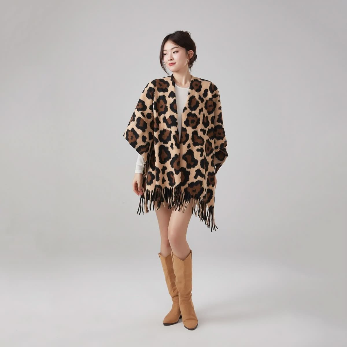 Thick Warm Vintage Leopard Print Tassel Shawl - Eshtree
