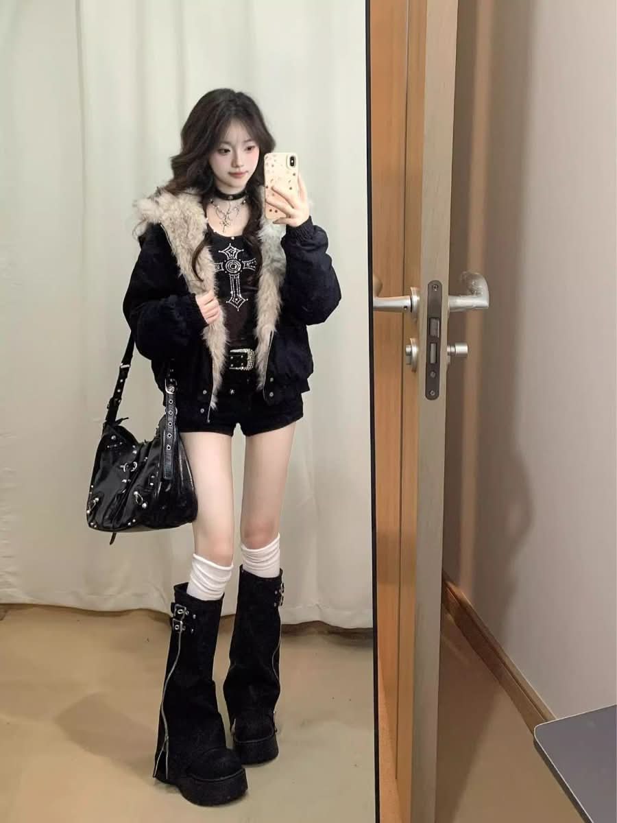 Thickened Fur Collar Hood Cotton - padded Coat For Women - Eshtree