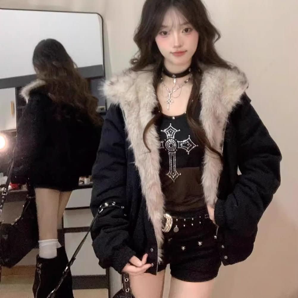 Thickened Fur Collar Hood Cotton - padded Coat For Women - Eshtree