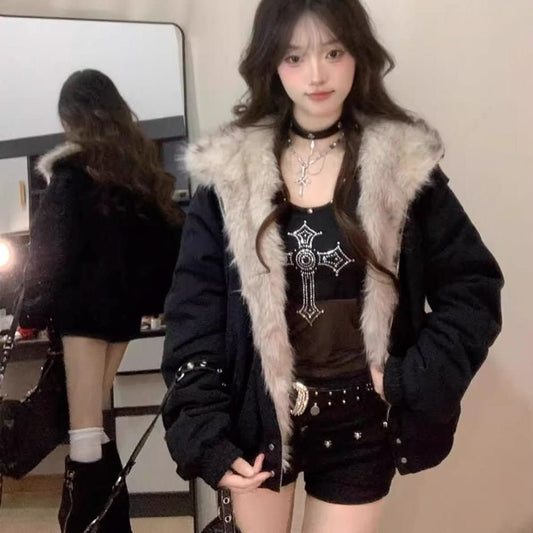 Thickened Fur Collar Hood Cotton - padded Coat For Women - Eshtree