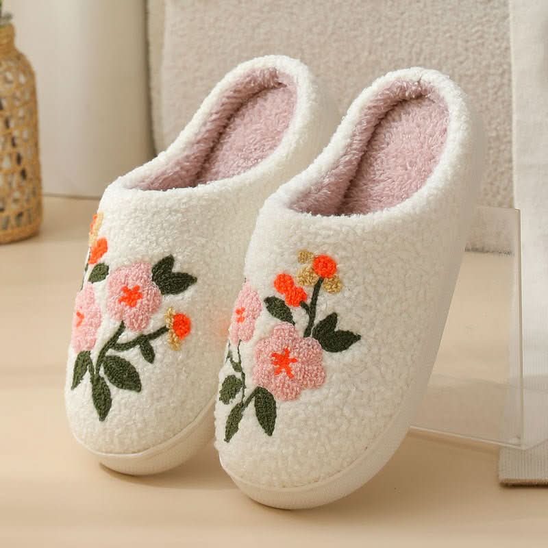 Three - color Flower Cotton Slippers Women's Warm Indoor Slippers - Eshtree