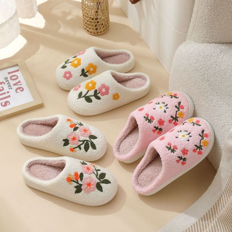 Three - color Flower Cotton Slippers Women's Warm Indoor Slippers - Eshtree