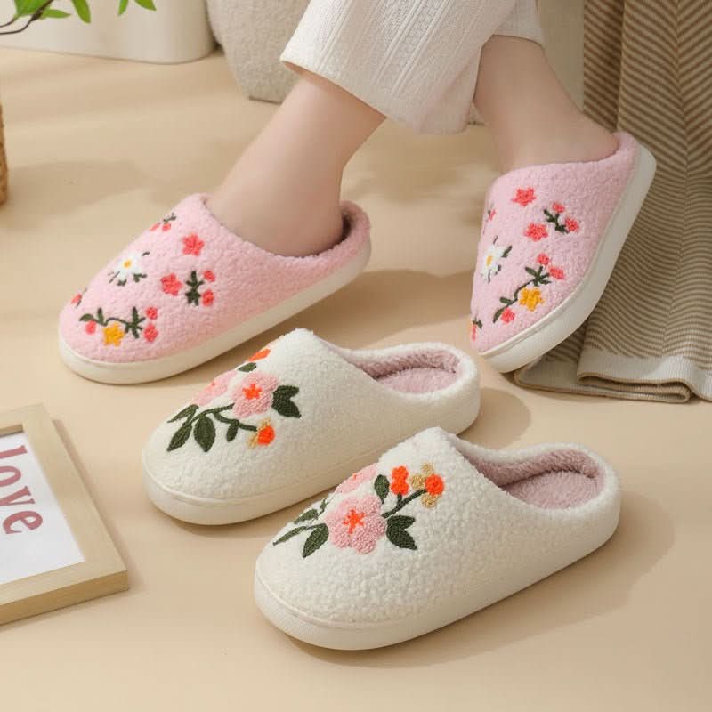 Three - color Flower Cotton Slippers Women's Warm Indoor Slippers - Eshtree