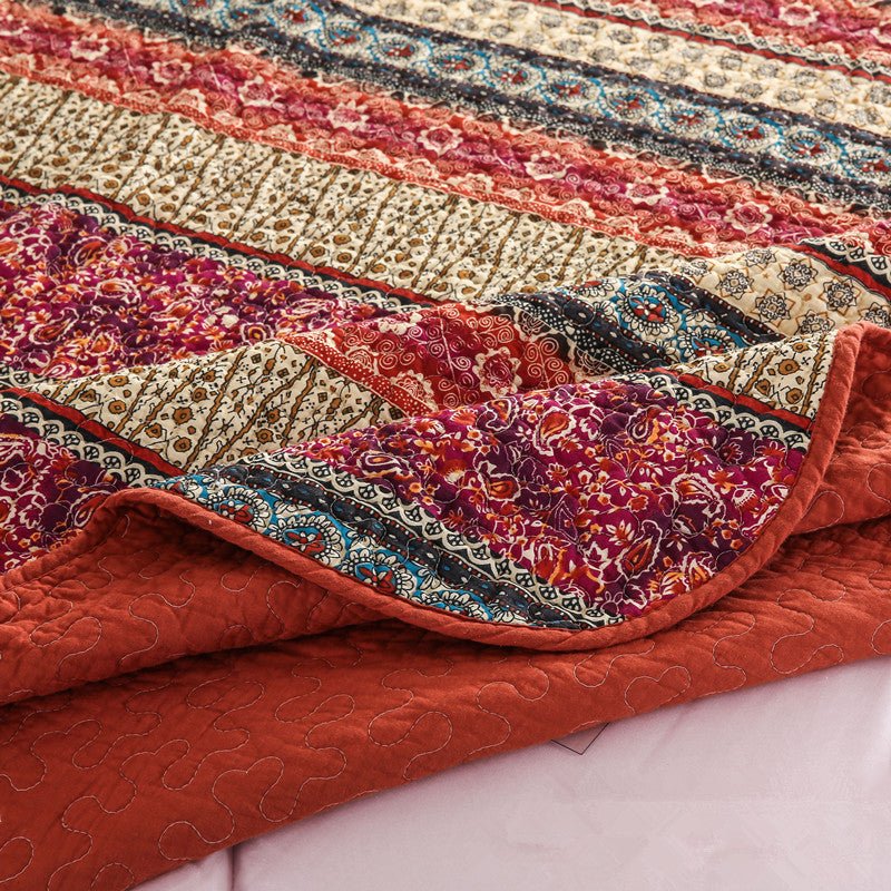 Three piece set of cotton and linen style cotton wash quilt - Eshtree