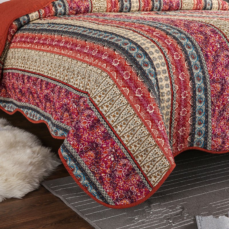 Three piece set of cotton and linen style cotton wash quilt - Eshtree