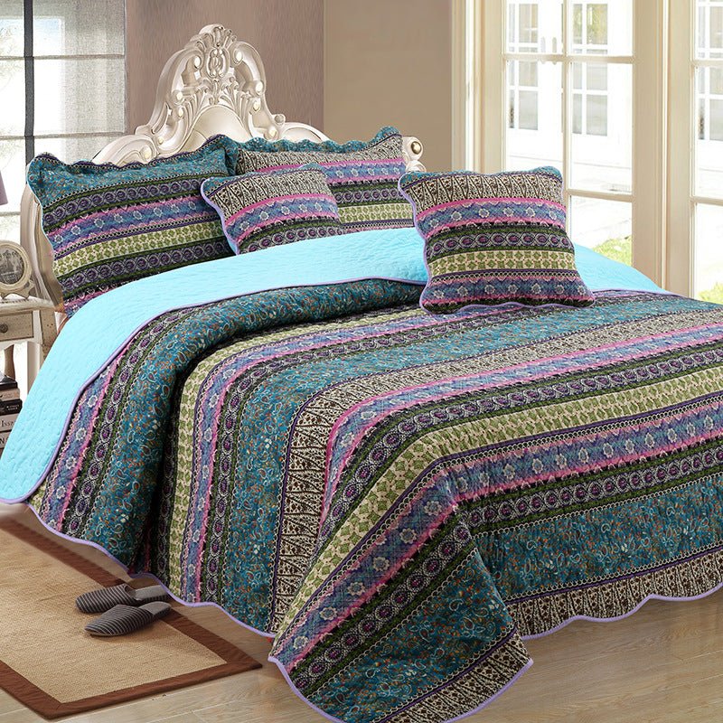 Three piece set of cotton and linen style cotton wash quilt - Eshtree