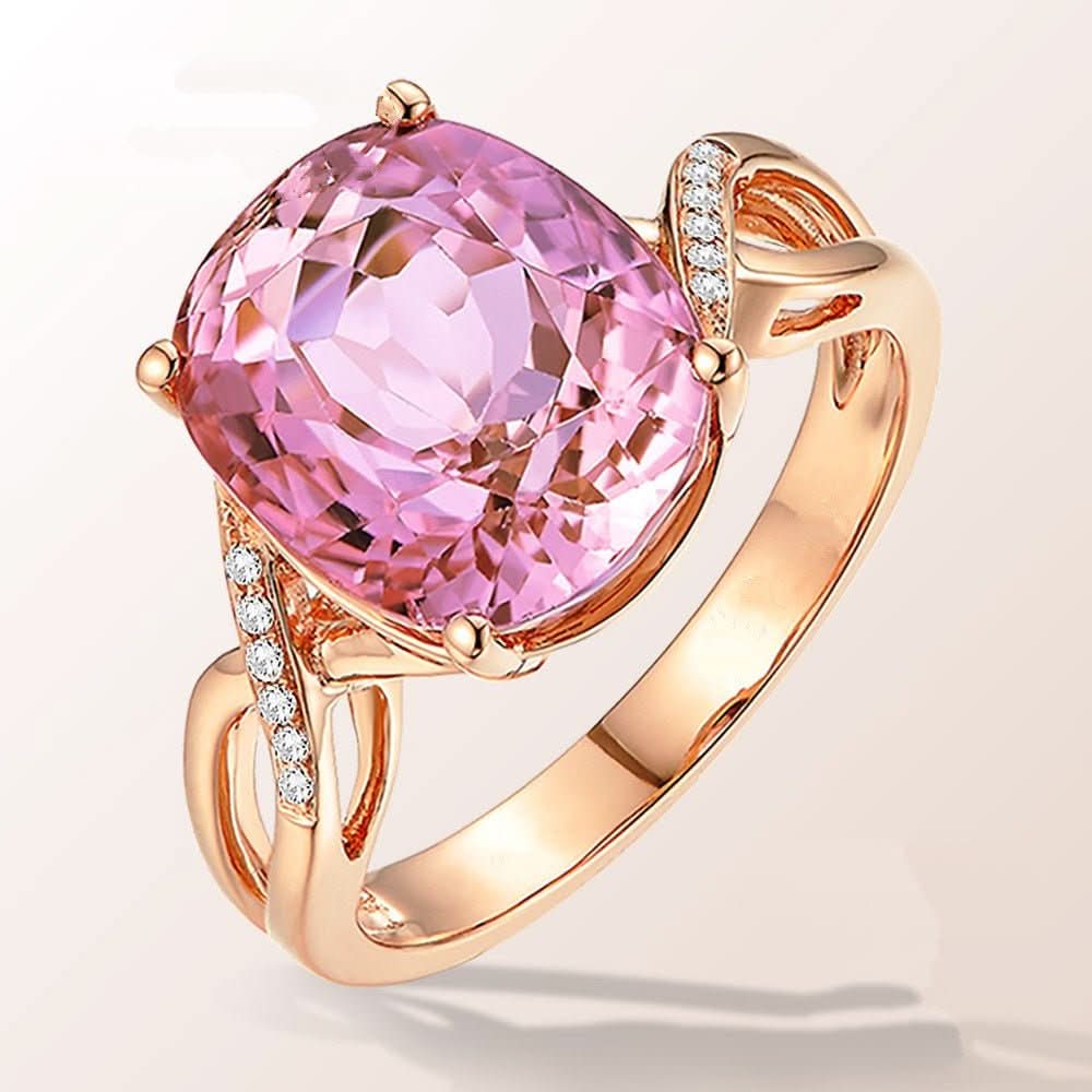 Tourmaline Ring, The European And American Fashion Engagement Ring Female Powder Crystal Inlay Zircon Ring - Eshtree