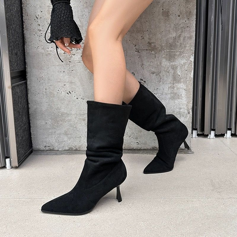Versatile French Style Mid Calf Stiletto Booties - Eshtree