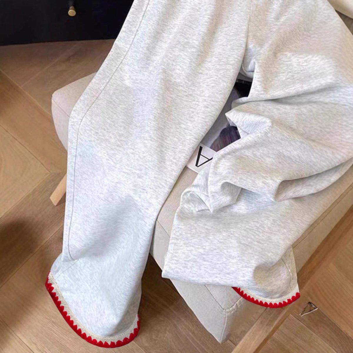 Versatile High - waisted Casual Wide - leg Sweatpants With Contrasting Trim - Eshtree