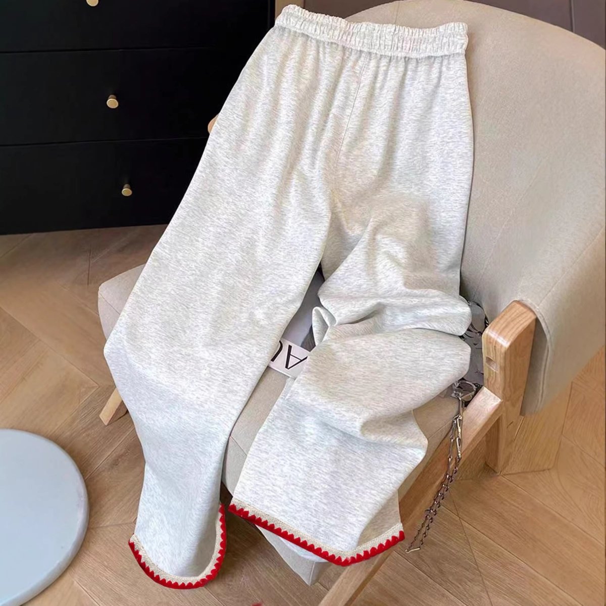 Versatile High - waisted Casual Wide - leg Sweatpants With Contrasting Trim - Eshtree