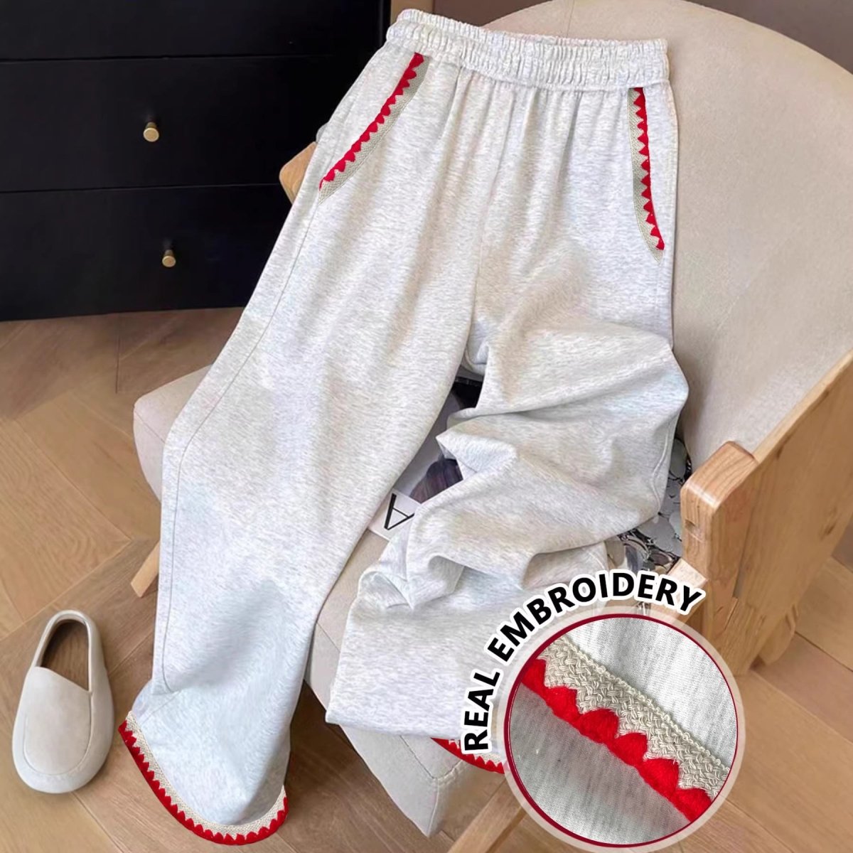 Versatile High - waisted Casual Wide - leg Sweatpants With Contrasting Trim - Eshtree