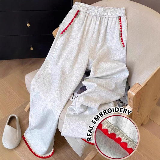 Versatile High - waisted Casual Wide - leg Sweatpants With Contrasting Trim - Eshtree