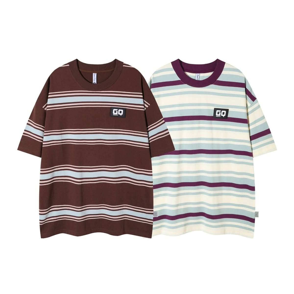 Vintage Stripe Niche Couple Loose Half - sleeve Top - Eshtree