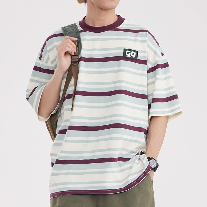 Vintage Stripe Niche Couple Loose Half - sleeve Top - Eshtree