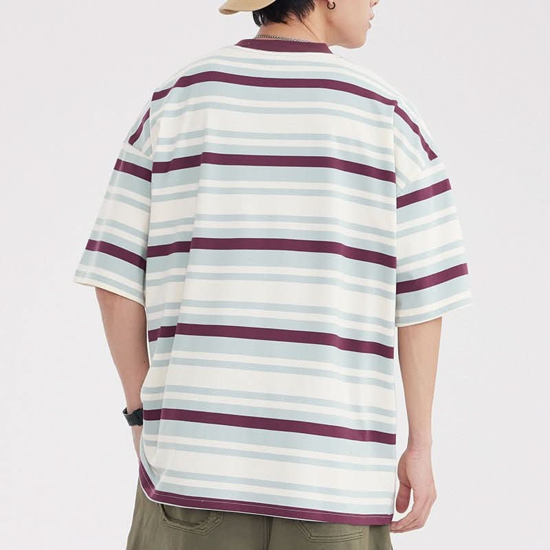 Vintage Stripe Niche Couple Loose Half - sleeve Top - Eshtree