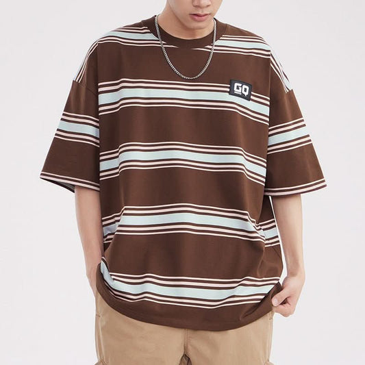 Vintage Stripe Niche Couple Loose Half - sleeve Top - Eshtree