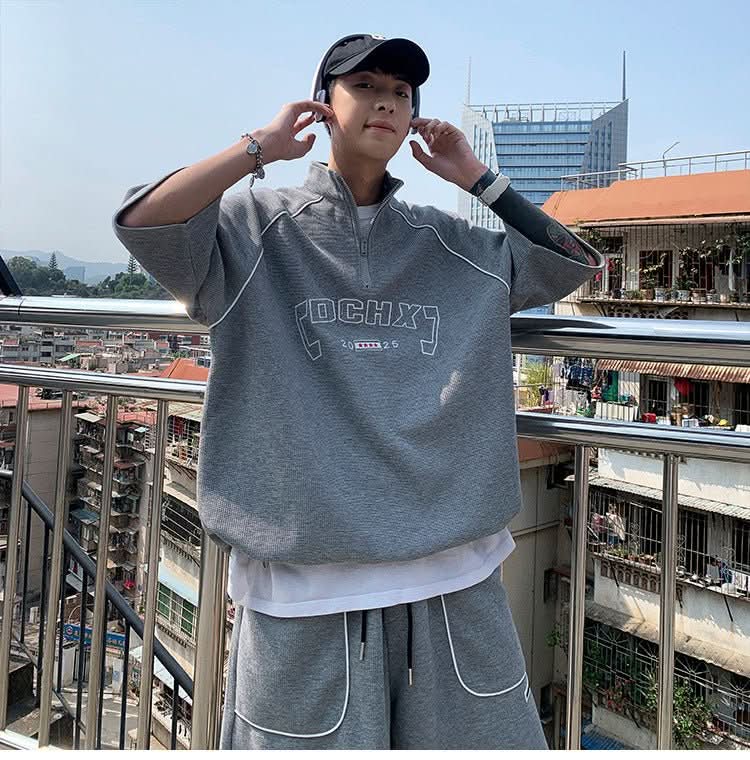 Waffle Sports Shorts Suit Students Hong Kong Style Polo Shirt Short Sleeve Casual - Eshtree