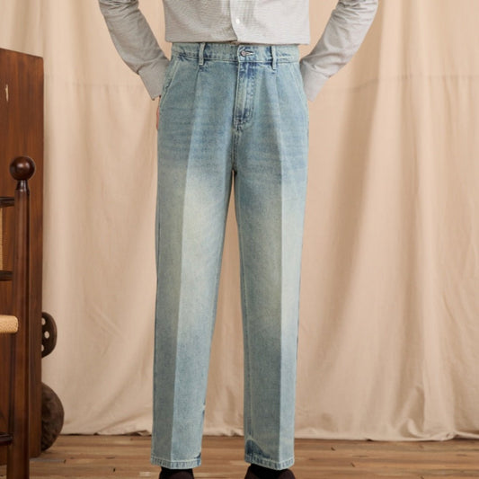 Washed Vintage Commuter Cotton - blend Mid - rise Straight - leg Jeans - Eshtree