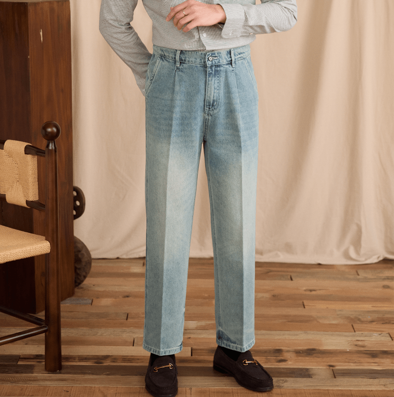 Washed Vintage Commuter Cotton - blend Mid - rise Straight - leg Jeans - Eshtree