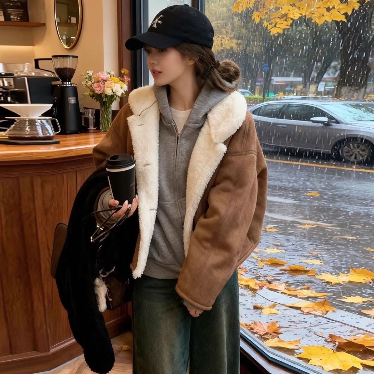 Winter Loose - fitting Versatile Fleece - lined Thickened And Warm Leather - and - fur Piece - Eshtree