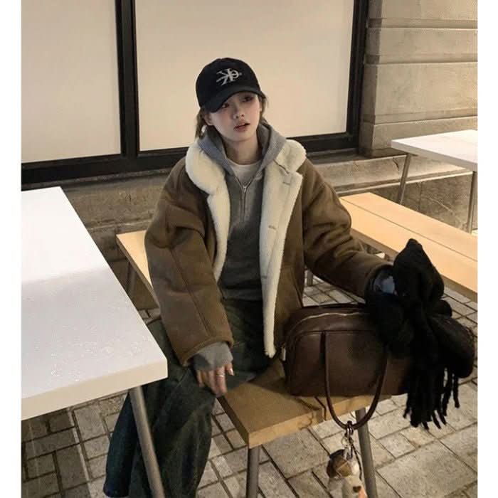 Winter Loose - fitting Versatile Fleece - lined Thickened And Warm Leather - and - fur Piece - Eshtree
