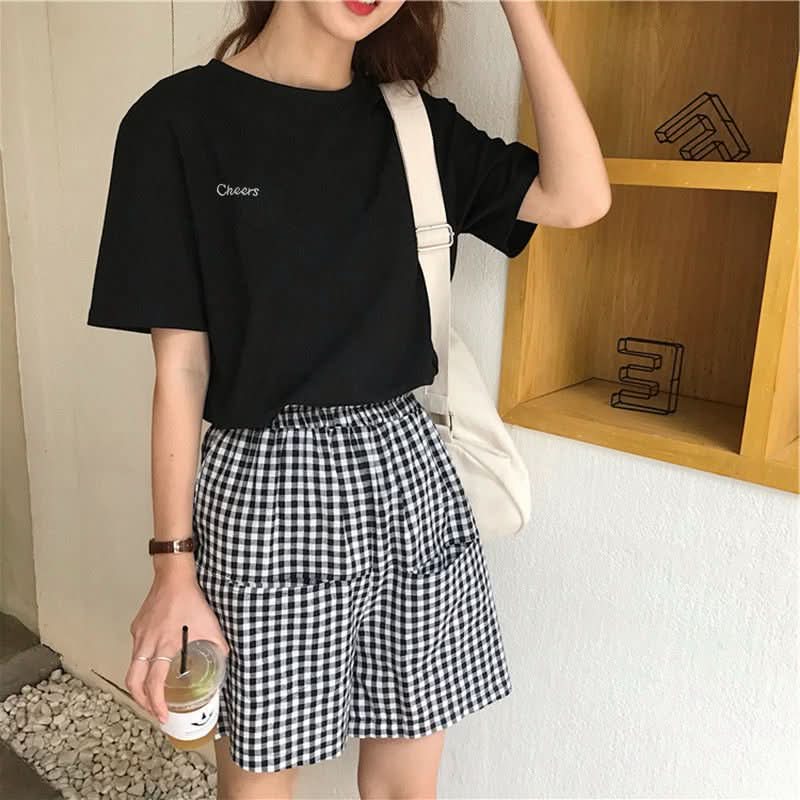 Women Short Sleeve T-shirts Loose Casual Letter Embroidery - Eshtree