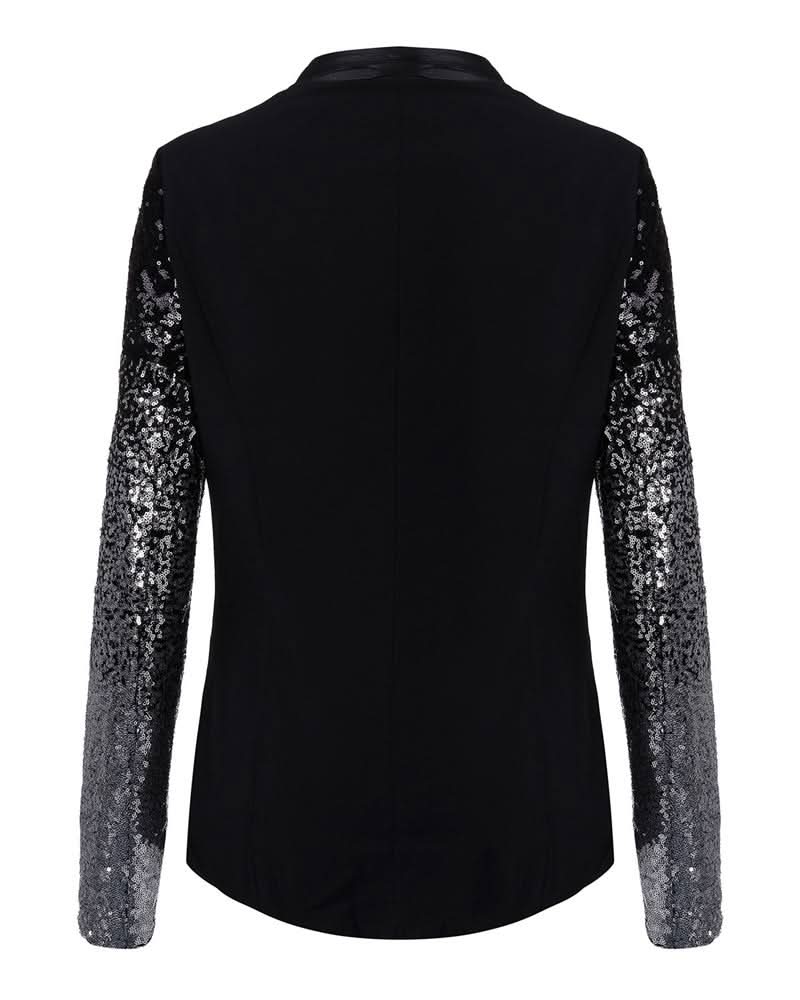 Women Thin Jacket Coat Spring Autumn Long Sleeve Lapel Fashion Silver Black Sequin Elegant Slim Work Blazers Suit feminino - Eshtree