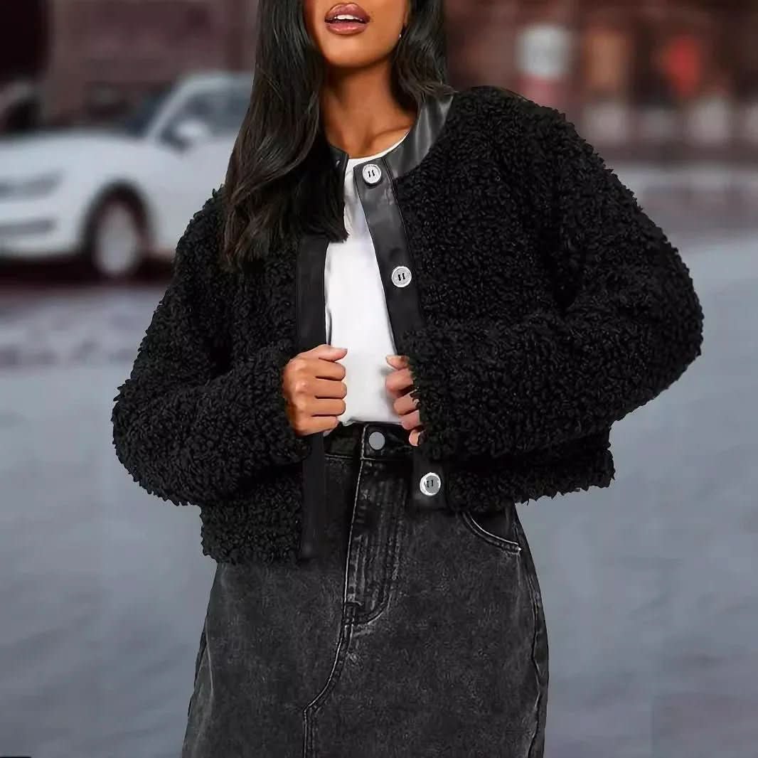 Women's Autumn Winter Round Neck Short Long Sleeve Jacket - Eshtree