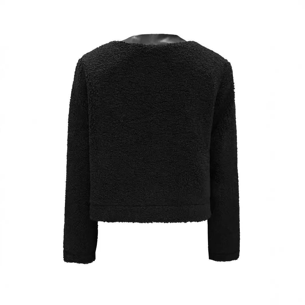 Women's Autumn Winter Round Neck Short Long Sleeve Jacket - Eshtree