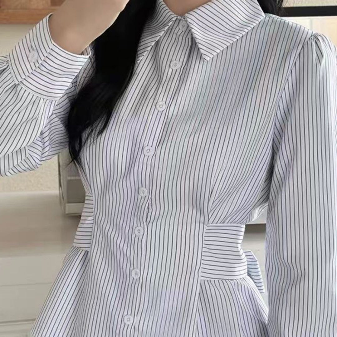 Womens Casual Commuter Striped Shirt With A Defined Waistline And Personalized Style - Eshtree